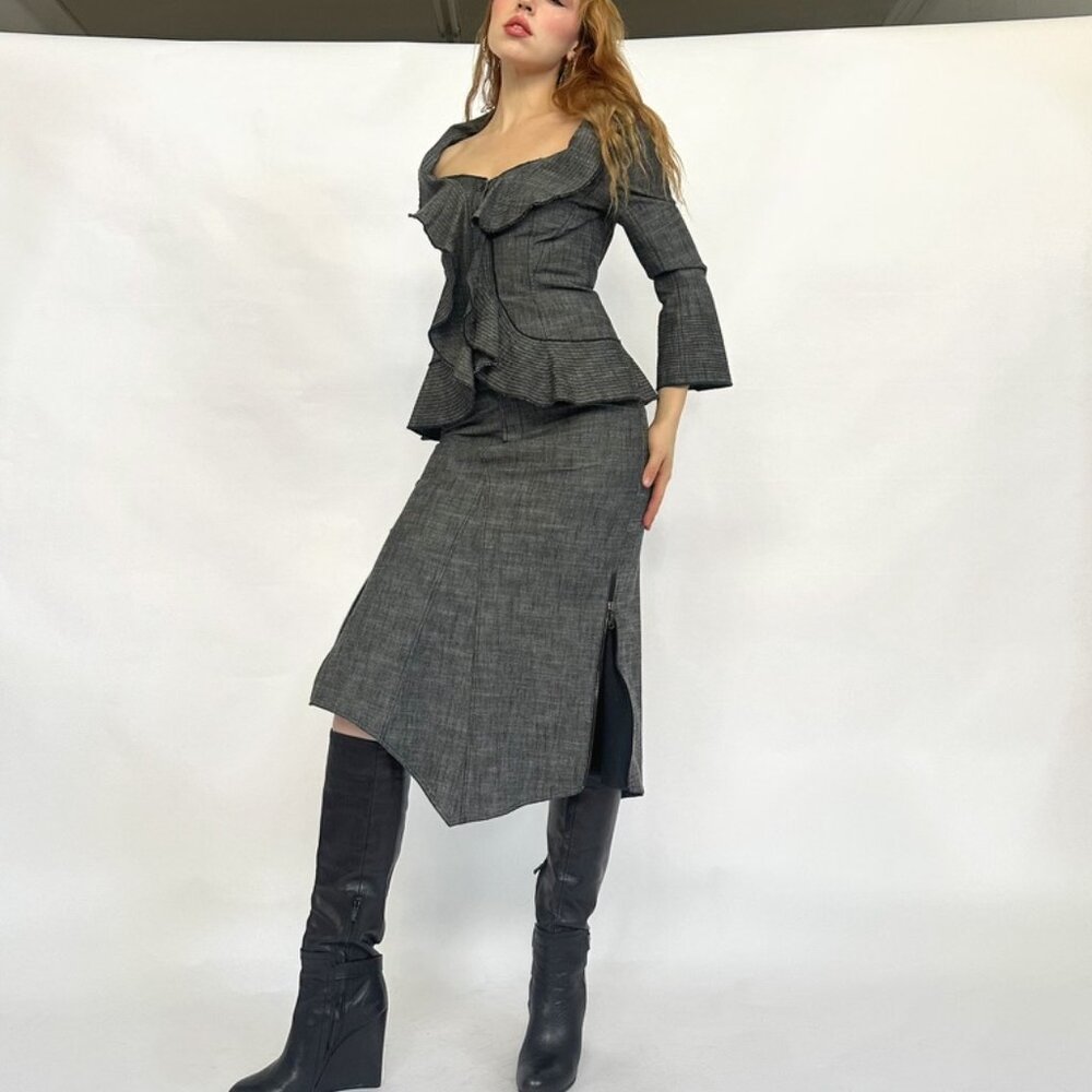 ISABEL DE PEDRO GREY TWO PIECE SKIRT SUIT SET